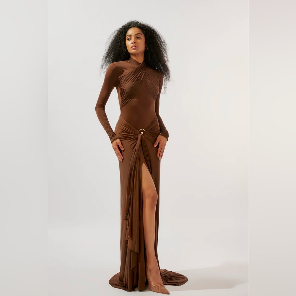 Brown Long Sleeve Maxi Dress